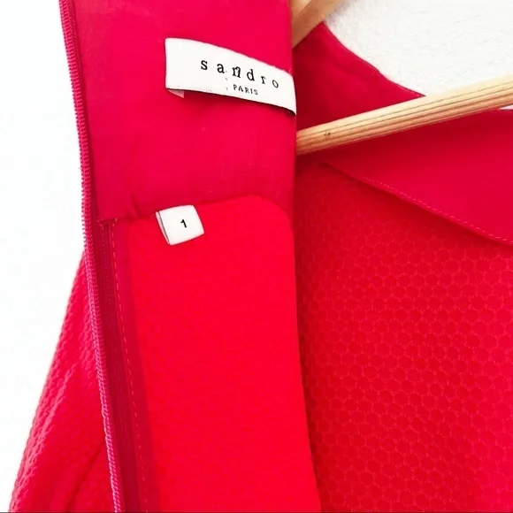 Sandro Paris Rayke Red Lace Cutout Jersey Dress - Picture 10 of 12